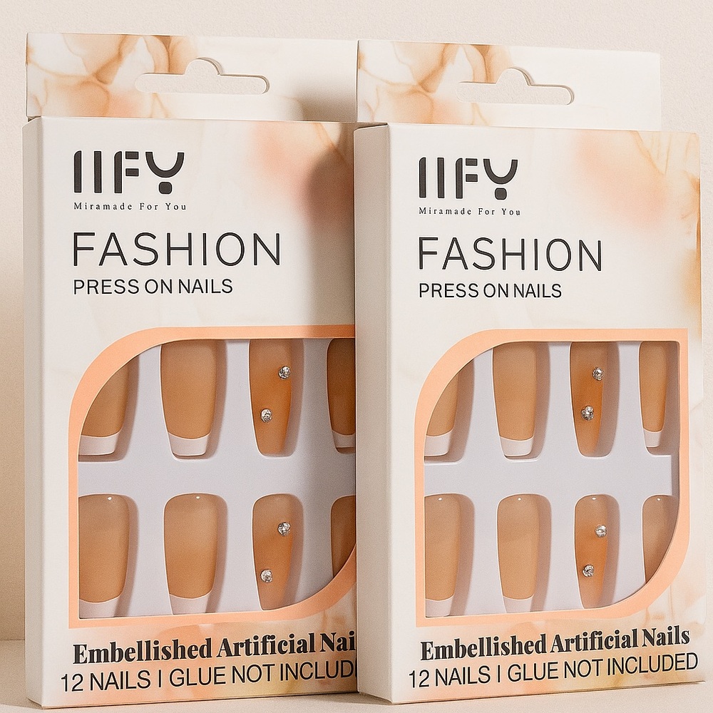 Nude & Silver Rhinestone Press-On Nails – Coffin Shaped (Set of 2, 24ct)